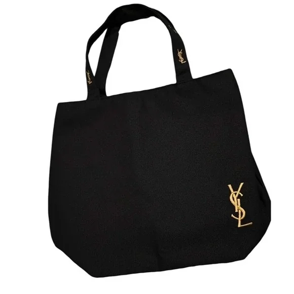 Yves Saint Laurent YSL Black Tote Bag Gold Embroidered Logo Limited Edition Rare - Picture 4 of 5
